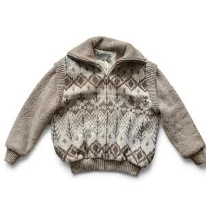 Eider Knit Icelandic Wool Zip Sweater Jacket L Made in Scotland Fair Isle Nordic